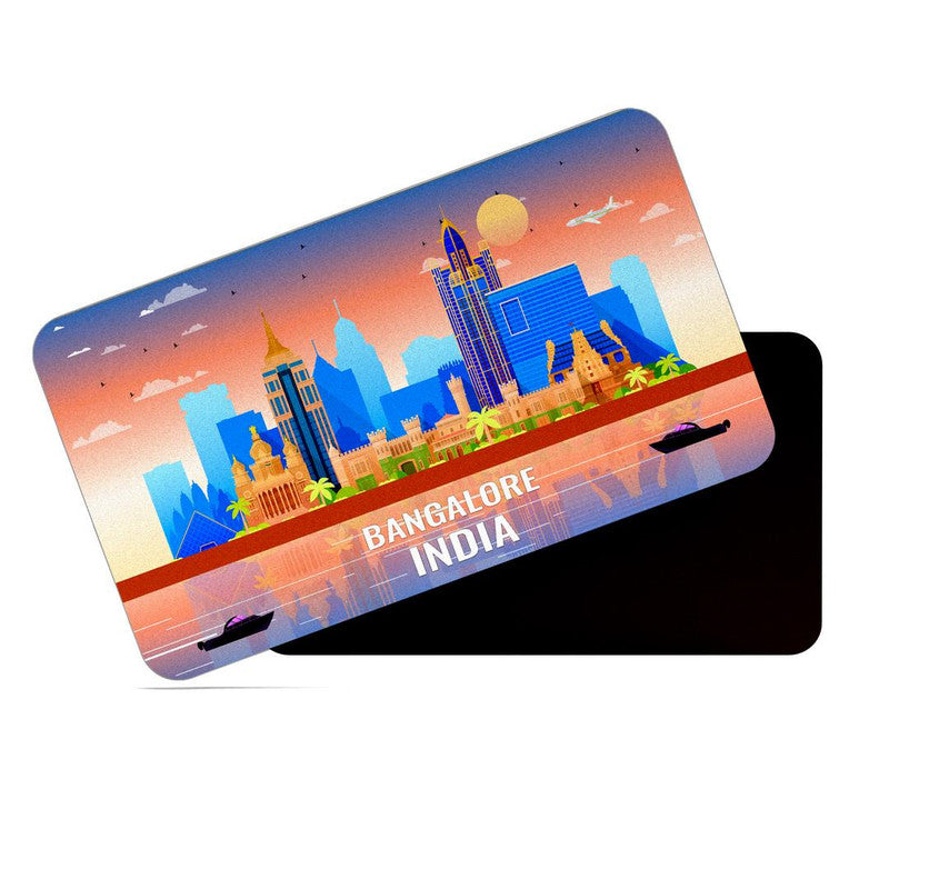 dhcrafts Rectangular Rubber Fridge Magnet / Magnetic Card Multicolor India Bangalore Design Pack of 1 (8.6cm x 5.4cm)